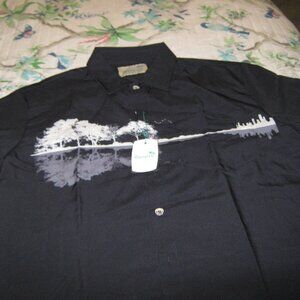 NWT M Royaura Black & White Unique Guitar/Tree Breast Pocket Shirt